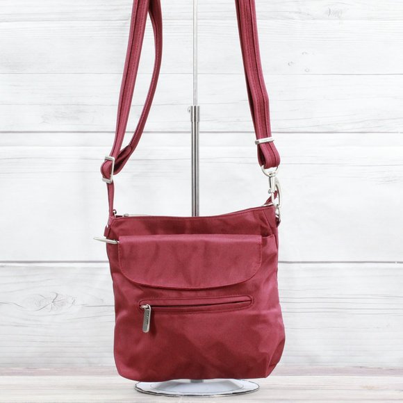 Travelon Maroon Polyester Vinyl RFID Shielded Pocket Crossbody Shoulder Bag - Picture 2 of 10